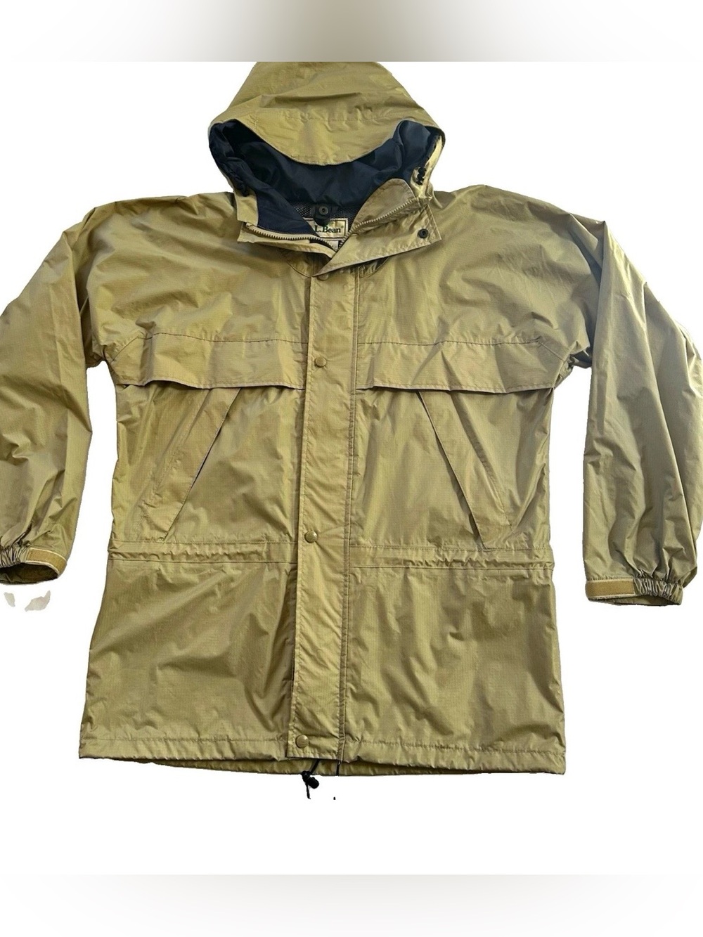VTG L.L.Bean Men’s Rain Jacket M Khaki Ripstop Nylon Hooded Lined Gorpcore